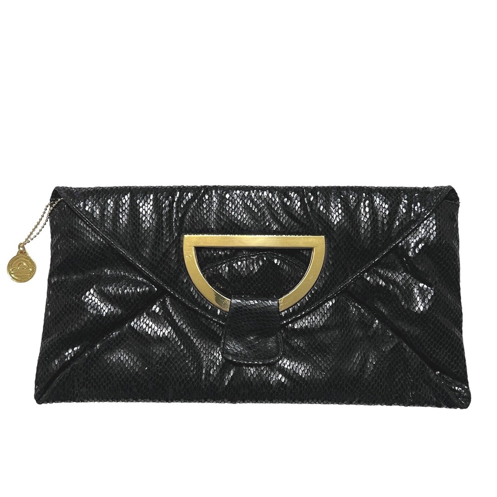 Big Buddha Clutch Bag Womens Medium Black Snakeskin Gold Hardware Excellent